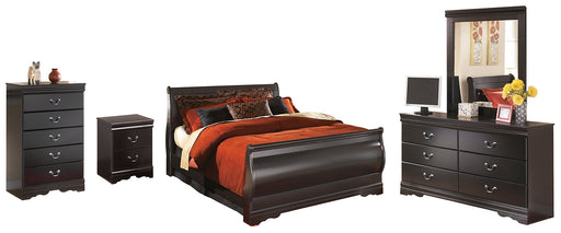 Huey Vineyard Queen Sleigh Bed with Mirrored Dresser, Chest and Nightstand Huntsville Furniture Outlet