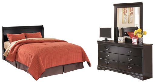 Huey Vineyard Queen Sleigh Headboard with Mirrored Dresser Huntsville Furniture Outlet