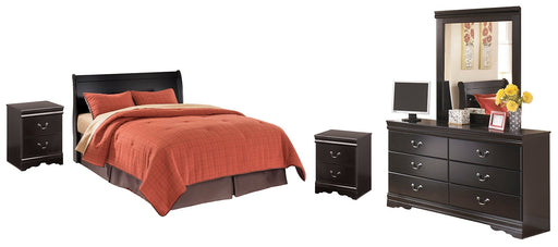 Huey Vineyard Queen Sleigh Headboard with Mirrored Dresser and 2 Nightstands Huntsville Furniture Outlet