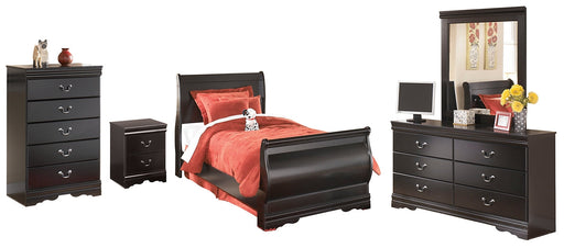 Huey Vineyard Twin Sleigh Bed with Mirrored Dresser, Chest and Nightstand Huntsville Furniture Outlet