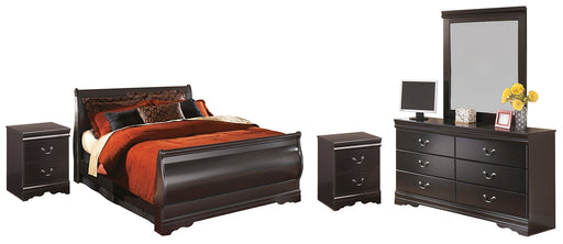 Huey Vineyard Twin Sleigh Bed with Mirrored Dresser and 2 Nightstands Huntsville Furniture Outlet