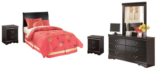 Huey Vineyard Twin Sleigh Headboard with Mirrored Dresser and 2 Nightstands Huntsville Furniture Outlet