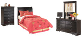 Huey Vineyard Twin Sleigh Headboard with Mirrored Dresser and Chest Huntsville Furniture Outlet