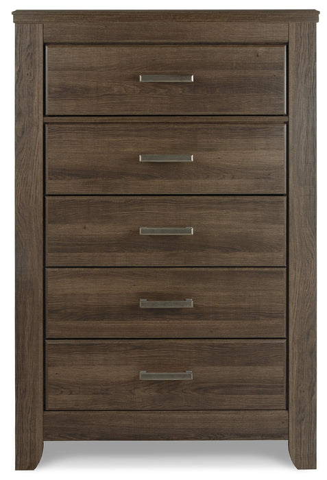 Juararo California King Panel Bed with Mirrored Dresser, Chest and 2 Nightstands Huntsville Furniture Outlet