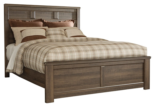 Juararo California King Panel Bed with Mirrored Dresser, Chest and 2 Nightstands Huntsville Furniture Outlet