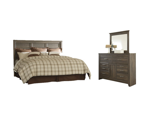 Juararo King/California King Panel Headboard with Mirrored Dresser Huntsville Furniture Outlet