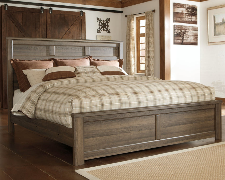 Juararo King Panel Bed with Mirrored Dresser Huntsville Furniture Outlet