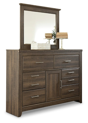 Juararo King Poster Bed with Mirrored Dresser, Chest and 2 Nightstands Huntsville Furniture Outlet