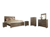 Juararo Queen Panel Bed with Mirrored Dresser, Chest and 2 Nightstands Huntsville Furniture Outlet