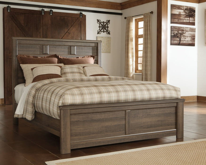 Juararo Queen Panel Bed with Mirrored Dresser, Chest and 2 Nightstands Huntsville Furniture Outlet