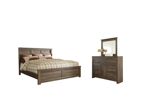 Juararo Queen Panel Bed with Mirrored Dresser Huntsville Furniture Outlet