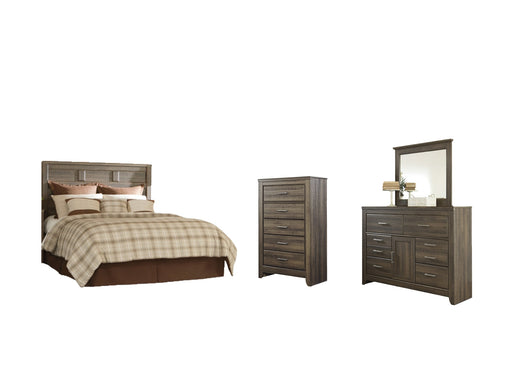 Juararo Queen Panel Headboard with Mirrored Dresser and Chest Huntsville Furniture Outlet