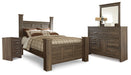 Juararo Queen Poster Headboard with Mirrored Dresser and Nightstand Huntsville Furniture Outlet