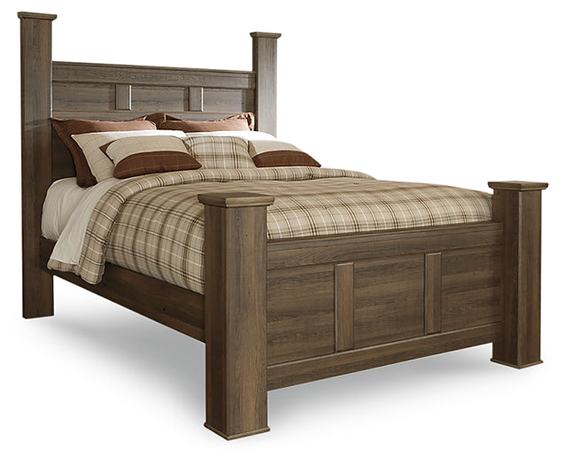 Juararo Queen Poster Headboard with Mirrored Dresser and Nightstand Huntsville Furniture Outlet