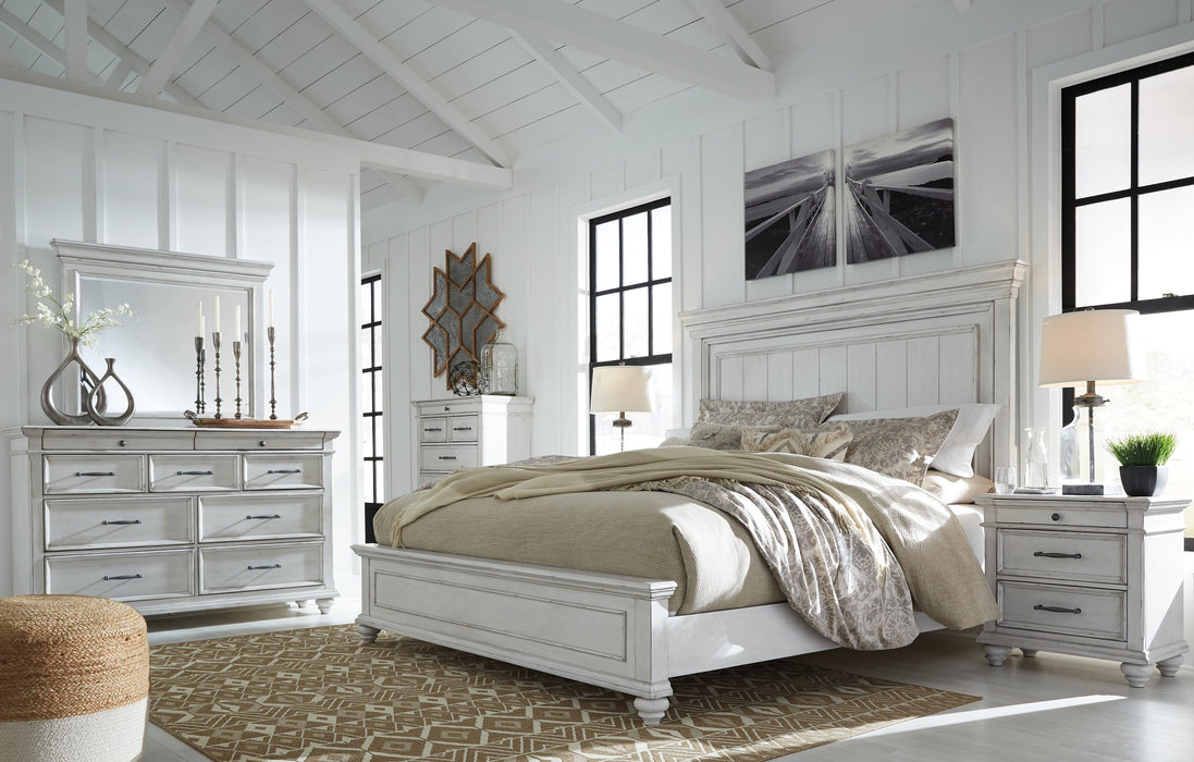 Kanwyn King Panel Bed with Mirrored Dresser, Chest and 2 Nightstands Huntsville Furniture Outlet