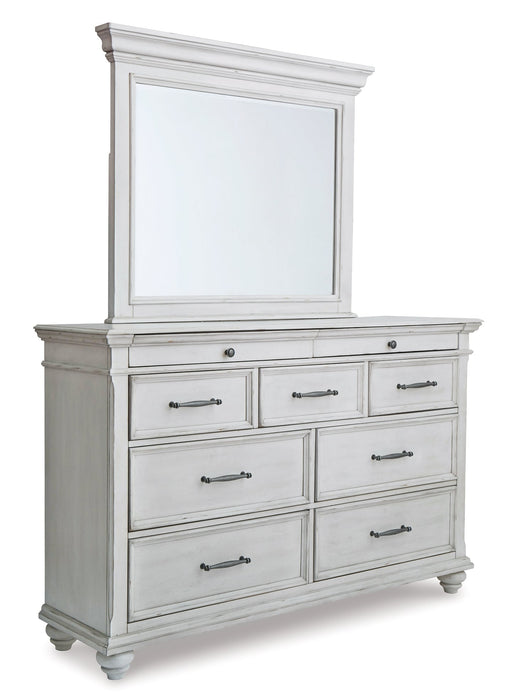 Kanwyn King Panel Bed with Mirrored Dresser, Chest and 2 Nightstands Huntsville Furniture Outlet