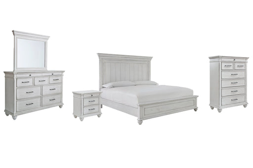 Kanwyn King Panel Bed with Mirrored Dresser, Chest and Nightstand Huntsville Furniture Outlet