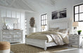 Kanwyn King Panel Bed with Mirrored Dresser and 2 Nightstands Huntsville Furniture Outlet