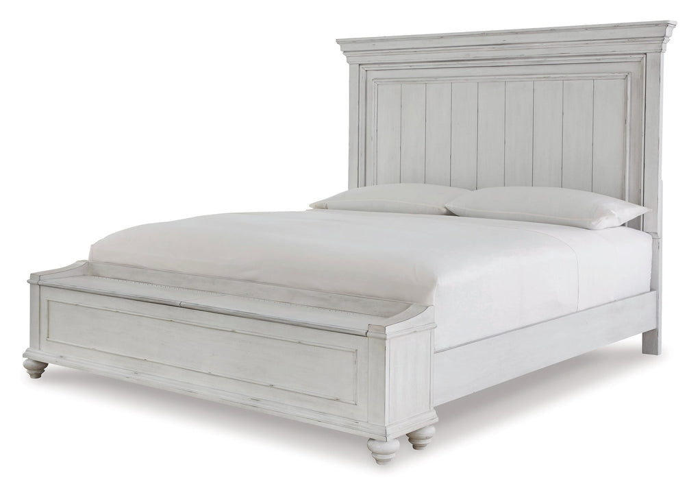 Kanwyn King Panel Bed with Storage with Mirrored Dresser, Chest and 2 Nightstands Huntsville Furniture Outlet