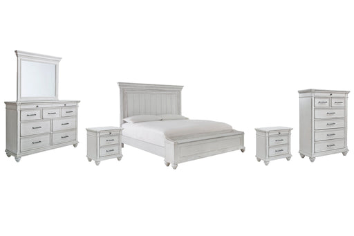 Kanwyn King Panel Bed with Storage with Mirrored Dresser, Chest and 2 Nightstands Huntsville Furniture Outlet