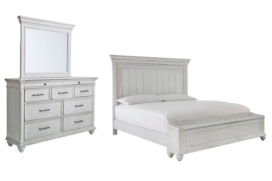 Kanwyn King Panel Bed with Storage with Mirrored Dresser Huntsville Furniture Outlet