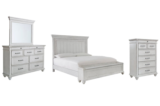 Kanwyn King Panel Bed with Storage with Mirrored Dresser and Chest Huntsville Furniture Outlet