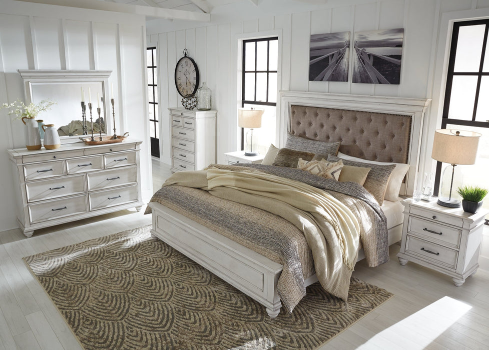 Kanwyn Queen Panel Bed with Mirrored Dresser, Chest and 2 Nightstands Huntsville Furniture Outlet