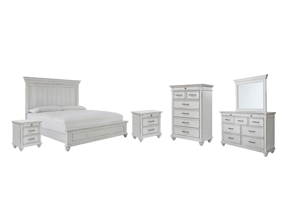 Kanwyn Queen Panel Bed with Mirrored Dresser, Chest and 2 Nightstands Huntsville Furniture Outlet