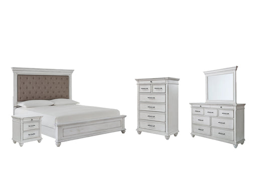 Kanwyn Queen Panel Bed with Mirrored Dresser, Chest and Nightstand Huntsville Furniture Outlet