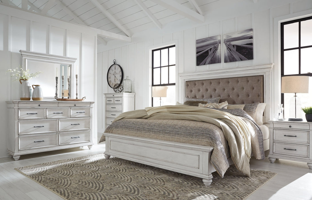 Kanwyn Queen Panel Bed with Mirrored Dresser and 2 Nightstands Huntsville Furniture Outlet