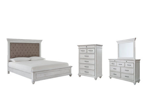 Kanwyn Queen Panel Bed with Mirrored Dresser and Chest Huntsville Furniture Outlet