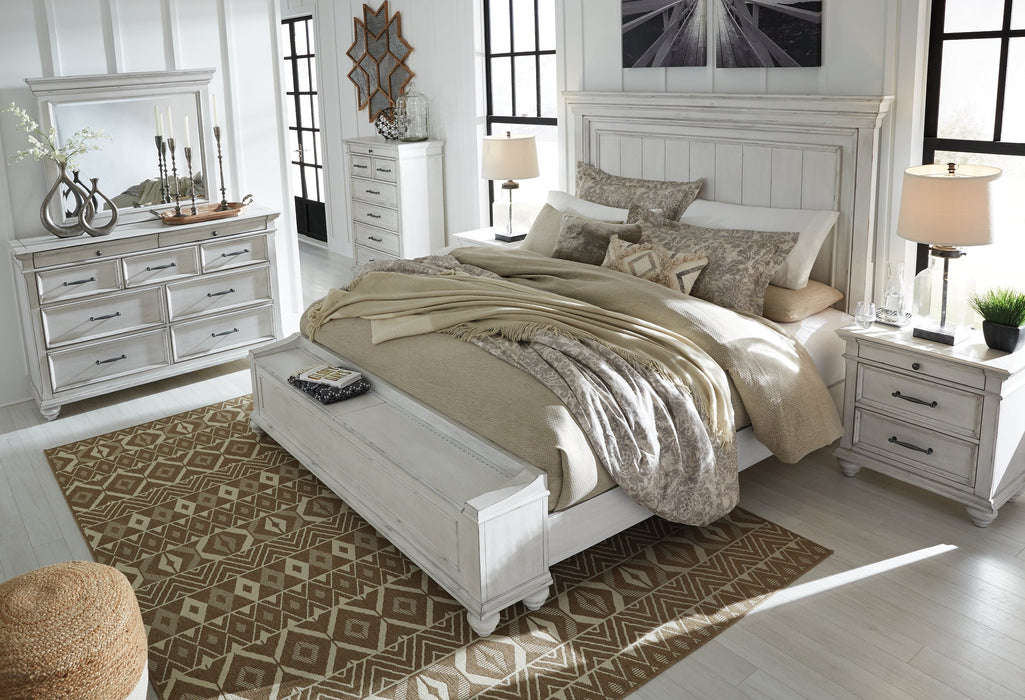 Kanwyn Queen Panel Bed with Storage with Mirrored Dresser, Chest and 2 Nightstands Huntsville Furniture Outlet