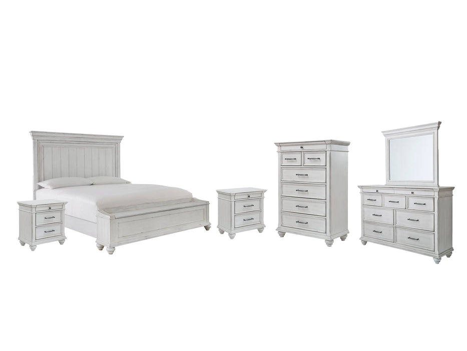 Kanwyn Queen Panel Bed with Storage with Mirrored Dresser, Chest and 2 Nightstands Huntsville Furniture Outlet