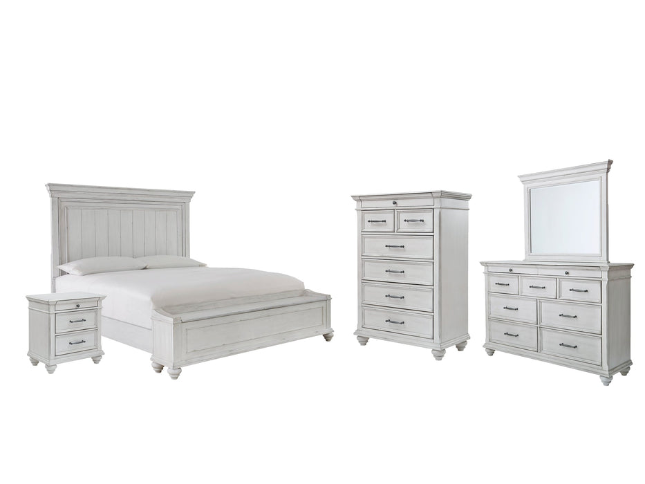 Kanwyn Queen Panel Bed with Storage with Mirrored Dresser, Chest and Nightstand Huntsville Furniture Outlet