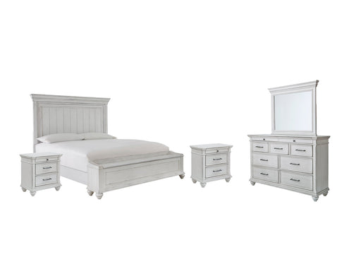 Kanwyn Queen Panel Bed with Storage with Mirrored Dresser and 2 Nightstands Huntsville Furniture Outlet