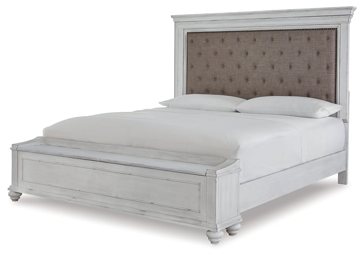 Kanwyn Queen Panel Bed with Storage with Mirrored Dresser and 2 Nightstands Huntsville Furniture Outlet