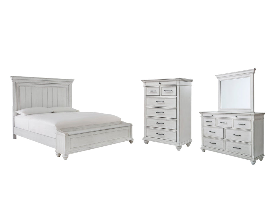 Kanwyn Queen Panel Bed with Storage with Mirrored Dresser and Chest Huntsville Furniture Outlet