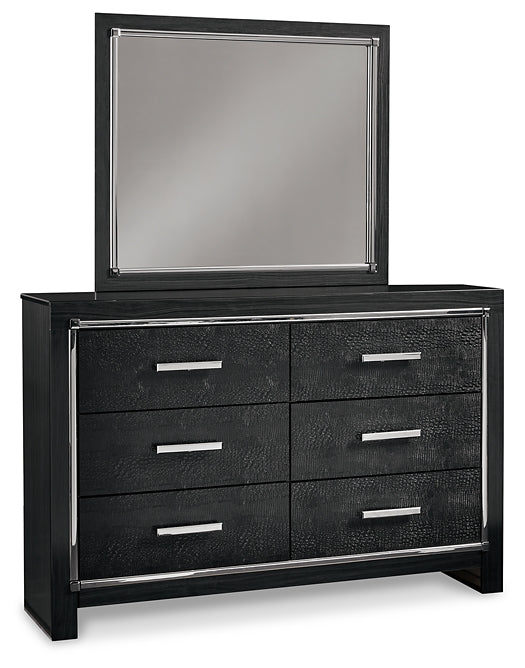Kaydell King Upholstered Panel Bed with Mirrored Dresser and 2 Nightstands Huntsville Furniture Outlet