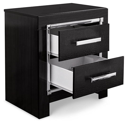 Kaydell King Upholstered Panel Headboard with Mirrored Dresser, Chest and Nightstand Huntsville Furniture Outlet
