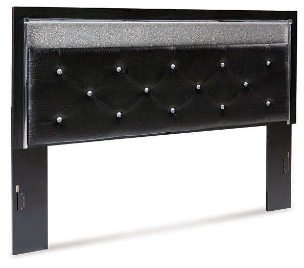 Kaydell King Upholstered Panel Headboard with Mirrored Dresser and 2 Nightstands Huntsville Furniture Outlet