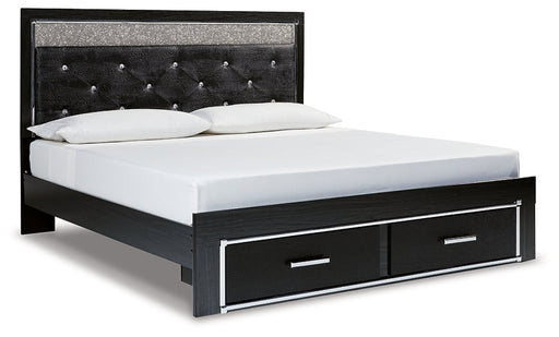 Kaydell King Upholstered Panel Storage Bed with Mirrored Dresser Huntsville Furniture Outlet