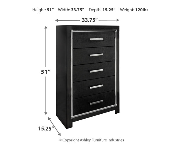 Kaydell King Upholstered Panel Storage Bed with Mirrored Dresser and Chest Huntsville Furniture Outlet