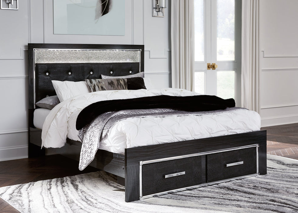 Kaydell King Upholstered Panel Storage Platform Bed with Dresser Huntsville Furniture Outlet