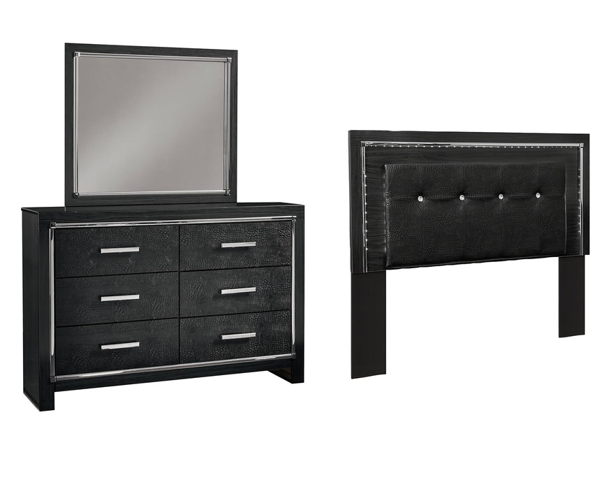 Kaydell Queen/Full Upholstered Panel Headboard with Mirrored Dresser Huntsville Furniture Outlet