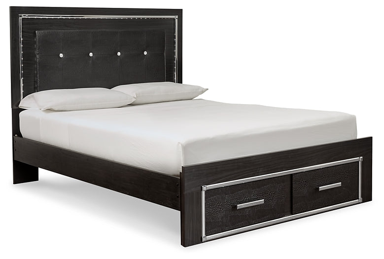 Kaydell Queen Panel Bed with Storage with Mirrored Dresser, Chest and 2 Nightstands Huntsville Furniture Outlet