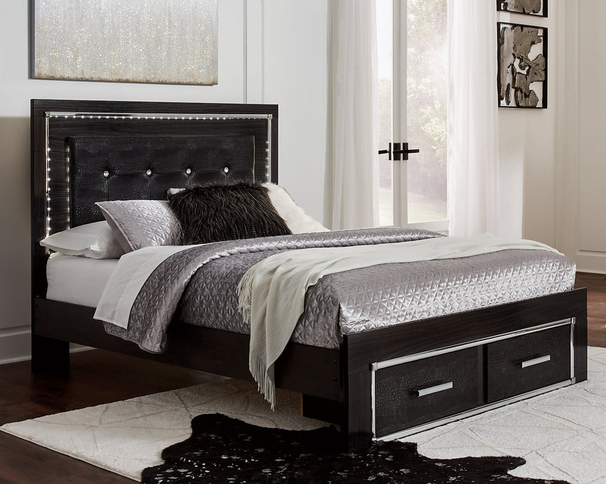 Kaydell Queen Panel Bed with Storage with Mirrored Dresser, Chest and 2 Nightstands Huntsville Furniture Outlet