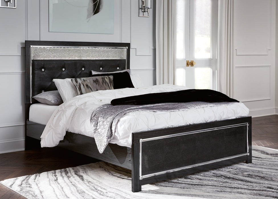 Kaydell Queen Upholstered Panel Bed with Mirrored Dresser Huntsville Furniture Outlet