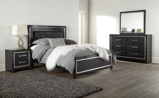 Kaydell Queen Upholstered Panel Bed with Mirrored Dresser Huntsville Furniture Outlet