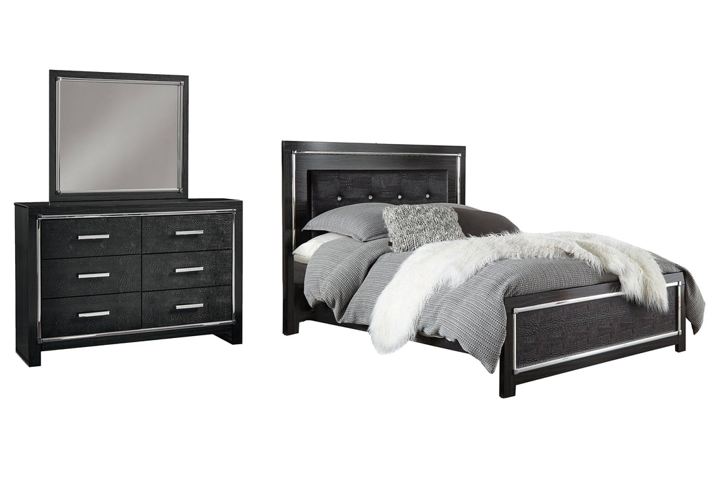 Kaydell Queen Upholstered Panel Bed with Mirrored Dresser Huntsville Furniture Outlet