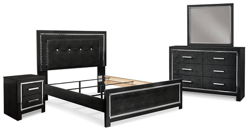 Kaydell Queen Upholstered Panel Bed with Mirrored Dresser and Nightstand Huntsville Furniture Outlet